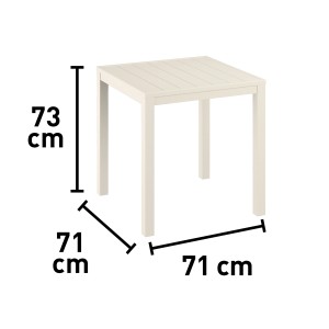 Tavolino quadrato da balcone Prata color ecru, 71x71 cm, ideale per piccoli balconi e terrazzi.