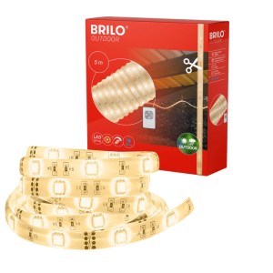 Striscia LED da esterno Brilo, 5m, bianco caldo, dimmerabile, con telecomando e confezione.
