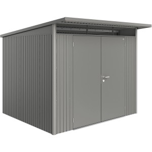 Casetta da giardino in metallo Biohort AvantGarde Gr. A6 in grigio quarzo metallizzato con doppia porta.
