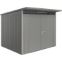 Casetta da giardino in metallo Biohort AvantGarde Gr. A6 in grigio quarzo metallizzato con doppia porta.