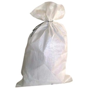 Sacco bianco, legato, per accessori da giardino.