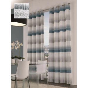 Tenda in tessuto decorativa t.b.t. a strisce blu-grigio per soggiorno.