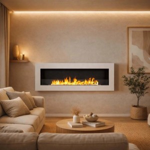 Camino a bioetanolo incasso parete Divina Fire Livorno 120 3 kW 120x40 cm bianco