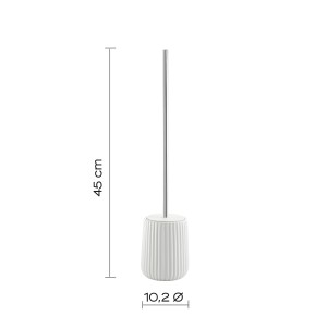 Set scopino WC bianco con contenitore a coste e manico argentato.