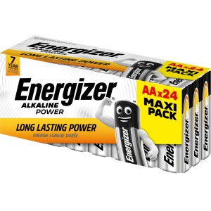 Energizer Alkaline Power AA batterie, confezione da 24 in scatola di carta.
