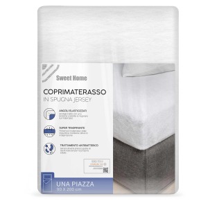 Confezione di un coprimaterasso in jersey bianco, 90x200 cm.