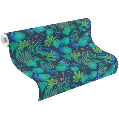 Carta da parati non tessuta Rasch Salsa Foglie blu azzurro 10,05x0,53 m