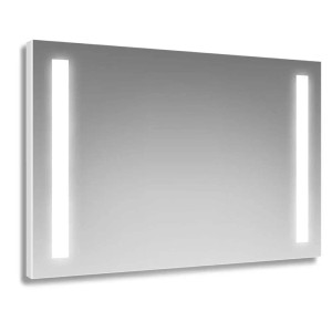 Specchio da parete rettangolare con illuminazione LED laterale.