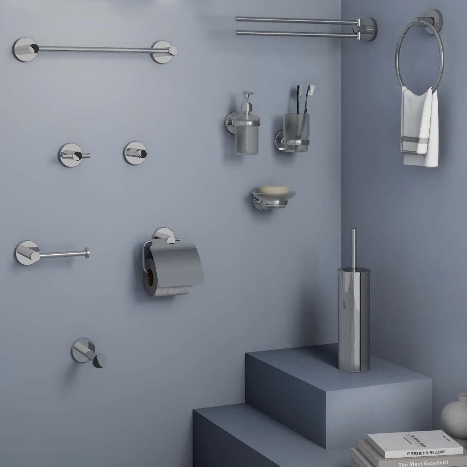 Set di accessori bagno t.b.t., cromato, per doccia e bagno.