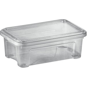 Contenitore/box t.b.t. trasparente con coperchio, ideale per lo stoccaggio.