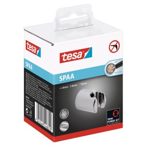 Supporto doccia cromato Tesa Spaa nella scatola, facile da installare senza forare.