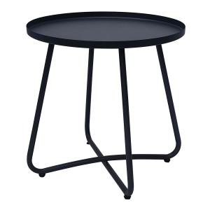Tavolino da giardino t.b.t. nero rotondo con struttura in metallo.