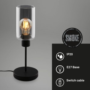 Lampada da tavolo Brilo Fumi con vetro fumé, attacco E27 e interruttore a cavo, 13x35,5 cm.