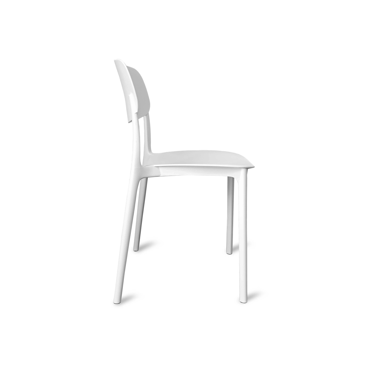 Sedia impilabile bianca t.b.t., vista laterale.