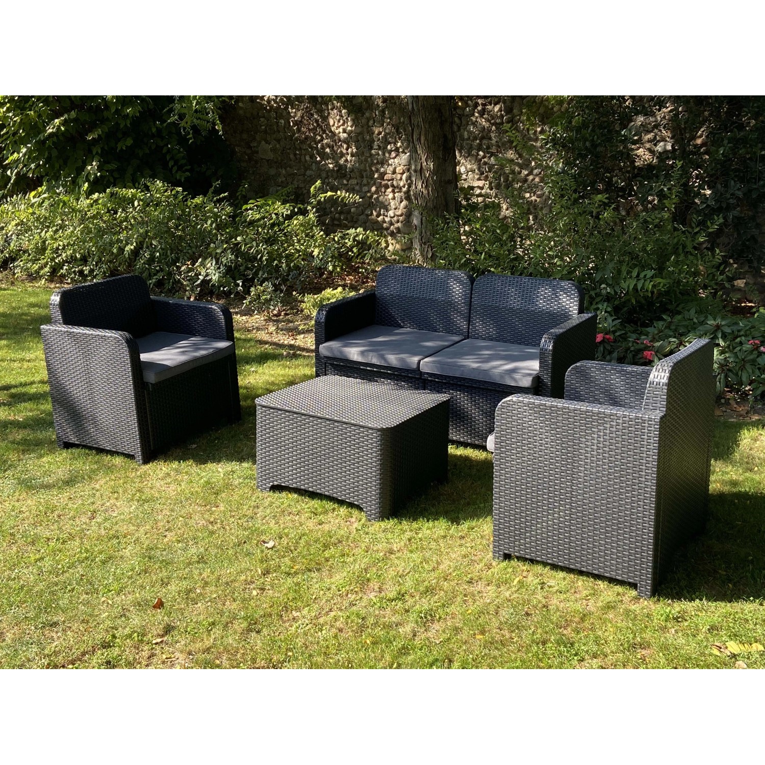 Salotto da giardino alluminio e legno teck 5 posti Antibes Crema
