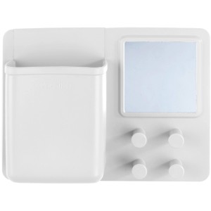 Organiser Wenko Ampio bianco con specchio e 4 ganci in silicone per accessori bagno.