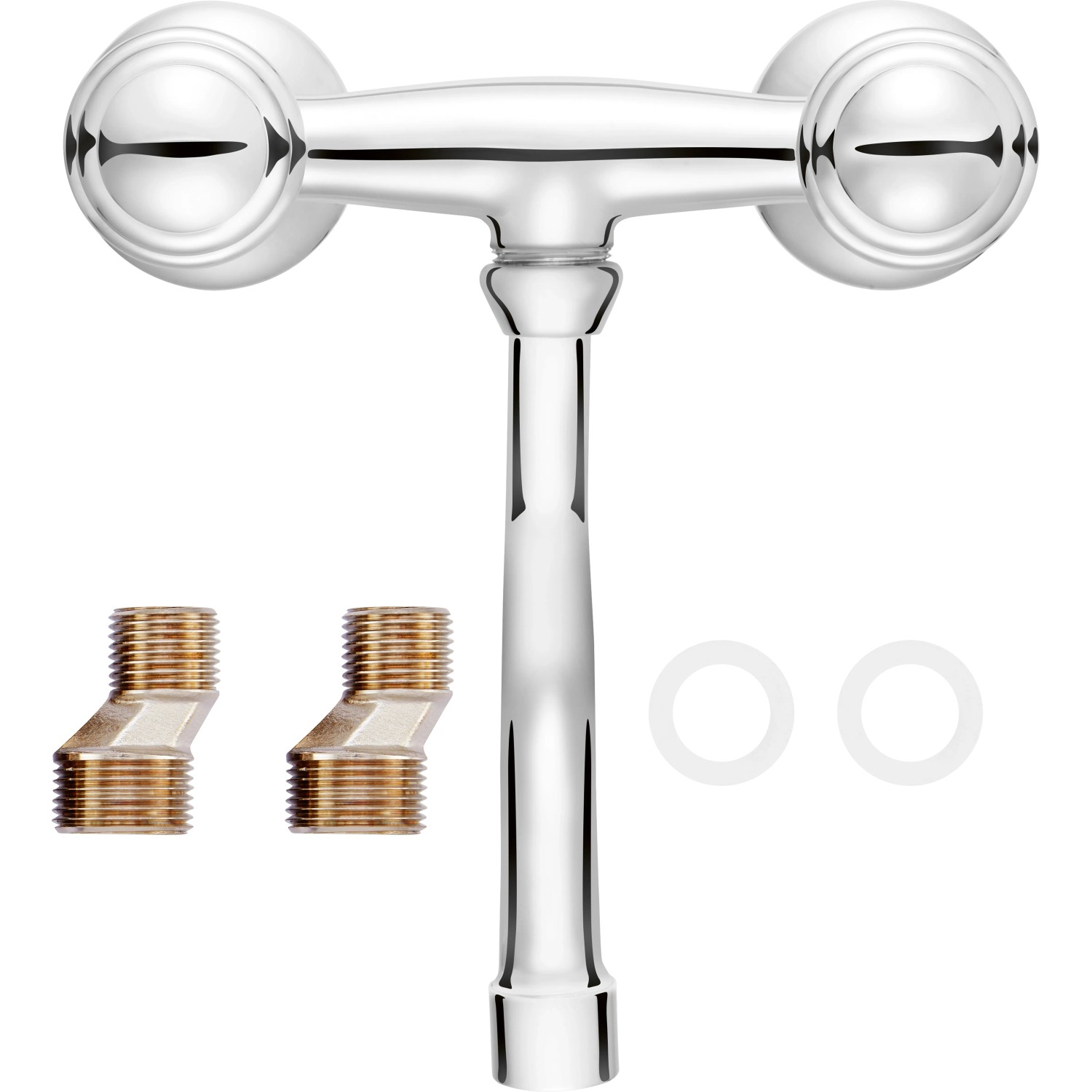 Miscelatore cucina baliv KI-5100 cromato, rubinetto a due maniglie con raccordi a S e rosette.