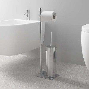 Set WC cromato con porta carta igienica e scopino.