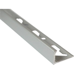 Profilo angolare in alluminio, argento anodizzato opaco, 8 mm, per bordi e finiture piastrelle.