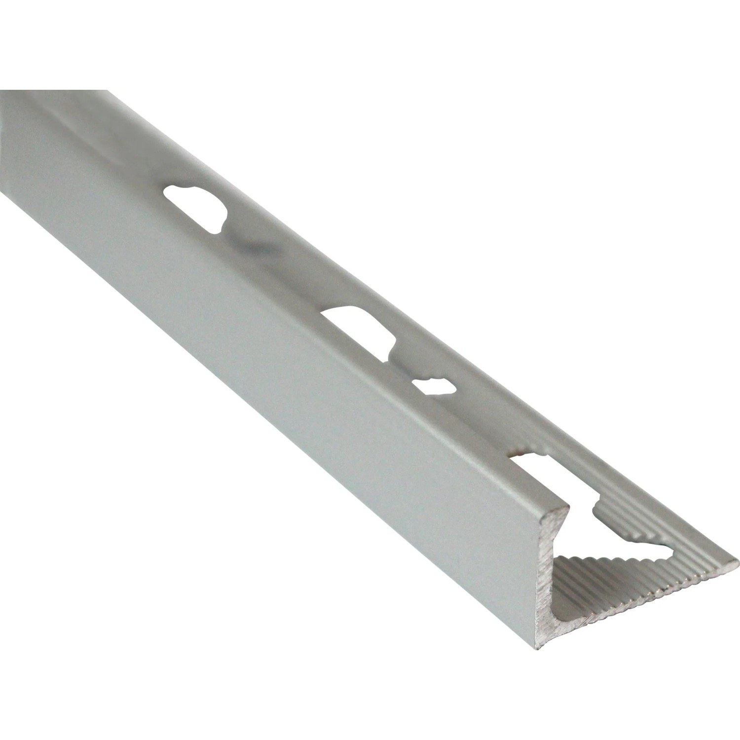 Profilo angolare in alluminio, argento anodizzato opaco, 8 mm, per bordi e finiture piastrelle.