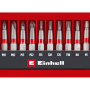 Set di inserti Einhell da 10 pezzi in formato tascabile con profili PH, PZ, TX e HEX in custodia rossa.