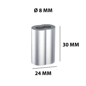 t.b.t. Altre catene, morsetto per fune in metallo argentato, diametro 8 mm.