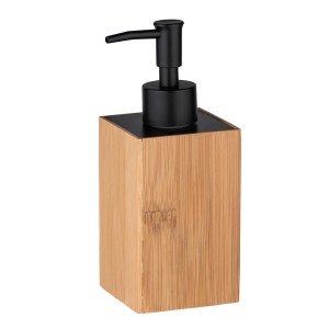Dispenser sapone WENKO Padua in bambù con erogatore nero, capacità 240ml.
