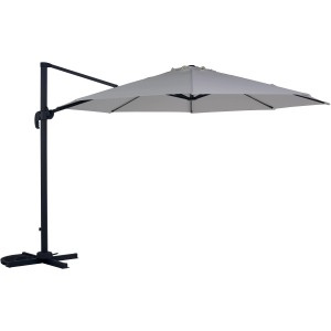 Ombrellone a braccio Ecru Mendota, Ø 340 cm, con manovella e base girevole per ombreggiatura flessibile.