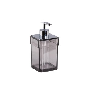 Dispenser sapone t.b.t. trasparente con pompa cromata per bagno e cucina.