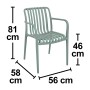 Sedia impilabile Merrydale verde in plastica con braccioli. Sedia da giardino con schienale a doghe, misure 81x56x58 cm.