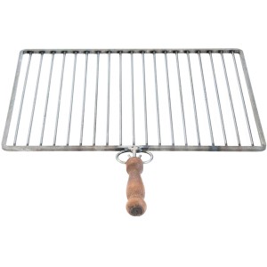 Griglia per barbecue con manico in legno.