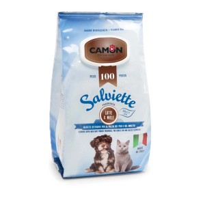 Confezione di salviette Camon per cani e gatti, profumo latte e miele, 100 pezzi.