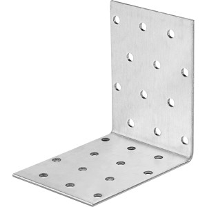 Staffa angolare zincata 80x80x60 mm con fori per costruzioni in legno.