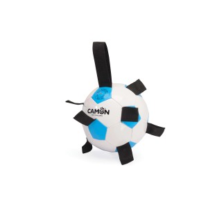 Gioco da masticare per cani a forma di pallone da calcio bianco/blu con anelli. Gioco robusto.
