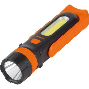 Torcia da lavoro OBI COB-LED arancione e nera, con due aree di illuminazione.