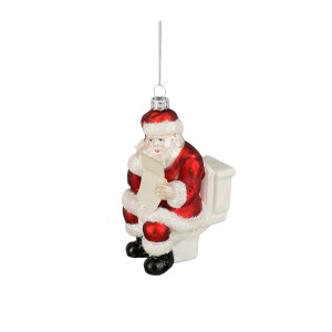 Decorazione albero di Natale: Babbo Natale sul water con lista, rosso-bianco, da appendere.