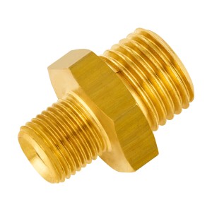 Doppio nipplo di riduzione LUX in ottone, da 9,7 mm a 13,2 mm, per accessori compressore.
