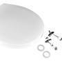 Sedile WC t.b.t. bianco con accessori di montaggio per una facile installazione.