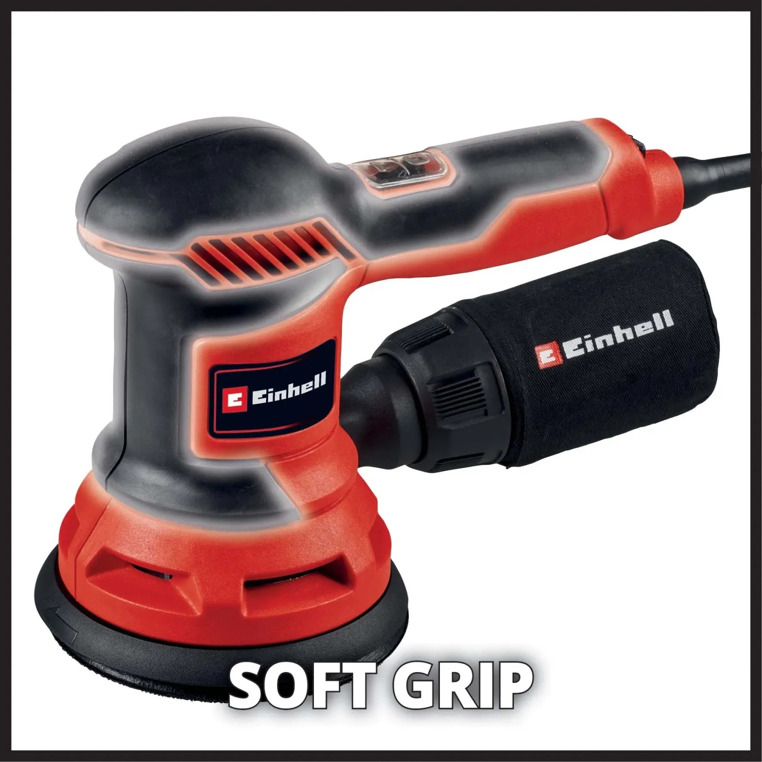 Levigatrice eccentrica Einhell TC-RS 425 E rossa e nera con sacchetto raccoglipolvere.