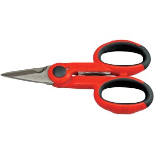 Forbici da elettricista t.b.t. con manico rosso e lame rivestite in titanio.