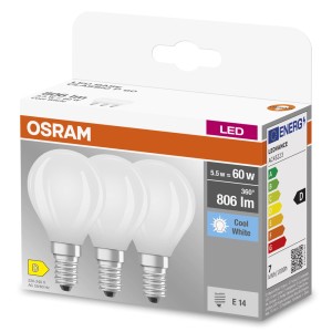 Confezione da 3 lampadine LED E14 Osram, bianco opaco.