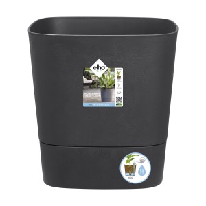 Vaso per piante Elho Greensense Aqua Care quadrato grigio antracite (38,9x38cm) con sistema di irrigazione.