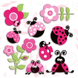 Adesivi da parete: fiori e coccinelle rosa per la cameretta dei bambini.