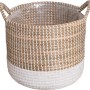 Cesto bianco in alghe marine, 35x35x32 cm, con due manici, per vasi e piante.