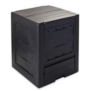 Compostiera t.b.t. nera in plastica per il giardino.