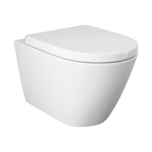 WC sospeso bianco (t.b.t.) con coperchio chiuso.