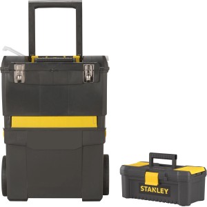 Set carrello portautensili e cassetta degli attrezzi Stanley, nero/giallo.