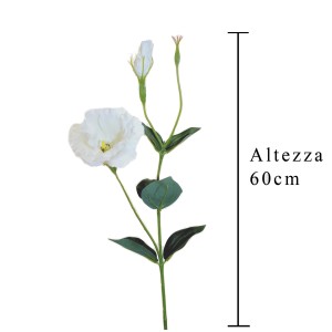 Fiore artificiale decorativo con fiore bianco e foglie verdi, altezza 60cm.