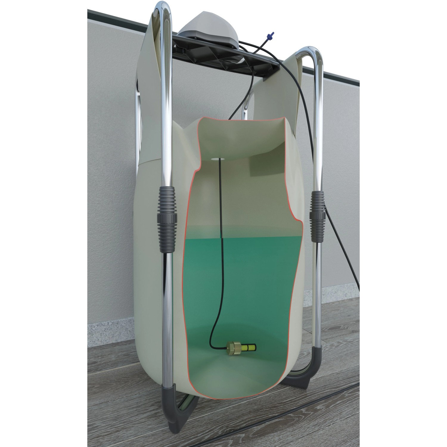 t.b.t. per Microirrigazione: Contenitore con sensore di livello dell'acqua e telaio di supporto.