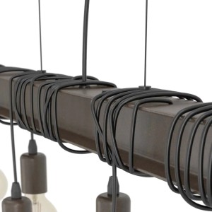 Dettaglio della lampada a sospensione a 8 luci Eglo Townshend 4 in marrone antico e nero.
